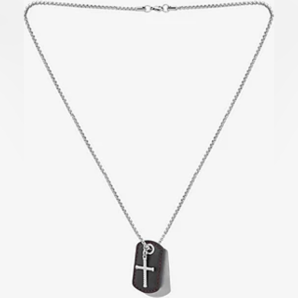 Mens Stainless Steel Cross Dog Tag Pendant Necklace
